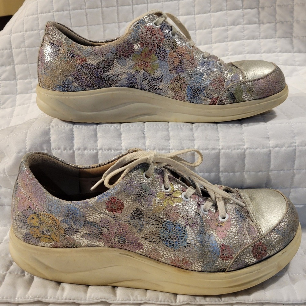 Finn Comfort Germany Womens US6.5 Floral Metallic Leather Sneakers Sparkle Girly